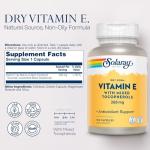 SOLARAY Vitamin E 400 IU (268mg), Dry Form - Natural Source, Mixed Tocopherols Vitamin E - Antioxidant Supplement, PMS and Menopause Support - 60-Day Guarantee, Lab Verified - 100 Serv, 100 Capsules