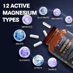 Totaria Magnesium Complex 700mg 12 in 1 Magnesium Supplement with Glycinate Citrate Malate Oxide Taurate Aspartate Orotate Magnesium Relaxation,Muscle,Heart Support, Vegan 120 Capsules