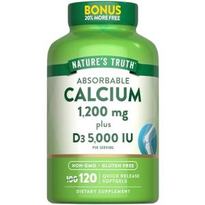 Nature's Truth Absorbable Calcium 1200 mg with Vitamin D3 5000 IU | 120 Softgels | Calcium Carbonate | Non-GMO & Gluten Free Supplement