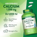 Nature's Truth Absorbable Calcium 1200 mg with Vitamin D3 5000 IU | 120 Softgels | Calcium Carbonate | Non-GMO & Gluten Free Supplement