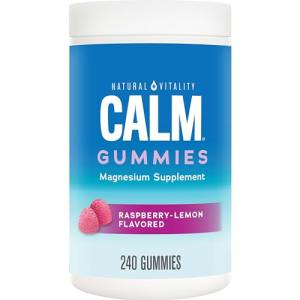 Natural Vitality Calm, Magnesium Citrate Supplement, Stress Relief Gummies, Supports a Healthy Response to Stress, Gluten Free, Vegan, Raspberry Lemon, 240 Gummies (Packaging May Vary)