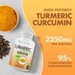 Organic Turmeric Curcumin 2250mg Supplement - 180 Caps