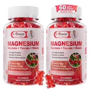 2Pack Magnesium Glycinate Gummies 500mg,Magnesium Supplement with Taurate, Malate, Vitamins D, C, B6, Calcium for Sleep, Relaxation, Muscle, Bone Health & Immune Support-120 Count