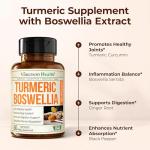 Turmeric Curcumin Supplement with Boswellia Serrata, Ginger Root, Organic Turmeric Powder & Black Pepper - 95% Curcuminoids Turmeric Supplement with Boswellia Extract - 60 Gluten Free Tumeric Capsules