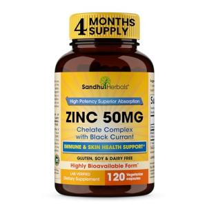 Zinc Supplements for Men and Women | Zinc 50mg with Black Currant 120 Vegetarian Capsules | Highly Absorbable Form for Immune Support | Zink 50 mg Supplement Promotes Skin Health