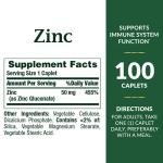 Nature's Bounty Zinc 50 mg Caplets, Unflavored, 100 Count, Pack of 2