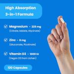 NutraChamps Magnesium Zinc & Vitamin D3 Supplement - Most Bioavailable Forms; Magnesium Glycinate, Malate, Citrate - Bone, Muscle & Heart Health, Immune Support - 120 Vegan Capsules