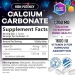 Calcium 1200 mg with Vitamin D3, Calcium Supplement Vitamins, Bone, Teeth & Immune Health Support, Calcium Supplements with D for Women & Men, Nature's Absorbable Calcium Carbonate - 60 Tablets