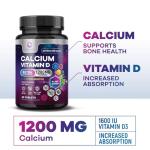 Calcium 1200 mg with Vitamin D3, Calcium Supplement Vitamins, Bone, Teeth & Immune Health Support, Calcium Supplements with D for Women & Men, Nature's Absorbable Calcium Carbonate - 60 Tablets
