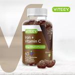 Viteey Iron Gummies - Iron with Vitamin C - Energy, Bood Support and Anemia Supplement for Women & Men - Vegan, Gluten Free - 60 Count