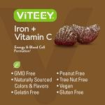 Viteey Iron Gummies - Iron with Vitamin C - Energy, Bood Support and Anemia Supplement for Women & Men - Vegan, Gluten Free - 60 Count