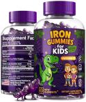 Iron Dinosaur Gummies for Kids with Vitamin C | Sugar-Free, Vegan, Gluten-Free & Non-GMO | Anemia Relief, Energy & Blood Health Support | Grape Flavor, Pectin-Based for Optimal Health