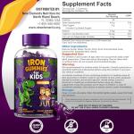 Iron Dinosaur Gummies for Kids with Vitamin C | Sugar-Free, Vegan, Gluten-Free & Non-GMO | Anemia Relief, Energy & Blood Health Support | Grape Flavor, Pectin-Based for Optimal Health