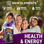 Iron Dinosaur Gummies for Kids with Vitamin C | Sugar-Free, Vegan, Gluten-Free & Non-GMO | Anemia Relief, Energy & Blood Health Support | Grape Flavor, Pectin-Based for Optimal Health