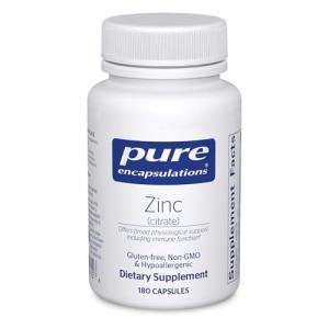Pure Encapsulations Zinc (Citrate) - for Immune System, Tissue Development & Metabolism* - Mineral Supplement with Enzymes - Highly Absorbable Zinc - Vegan & Non-GMO - 180 Capsules