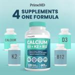 4-in-1 Calcium Supplements for Women and Men - Calcium with Vitamin D3 K2 5000 IU Supplement, 601mg per Serving - Gluten-Free, Vegan-Friendly (120 ct)