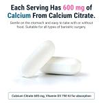 BariatricPal Easy Swallow Calcium Citrate (600mg) and D3 Coated Tablets (30-Day Supply)