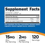 Nutricost Zinc + Copper Capsules (120 Servings)(15MG Zinc + 2MG Copper Per Serving) - Non GMO, Vegetarian