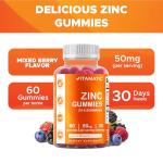 Vitamatic Zinc 50mg Gummies – 60 Vegan Gummies – Gluten-Free – 2 Pack