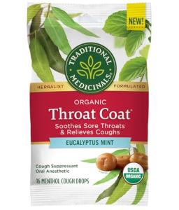 Traditional Medicinals Lozenges, Organic Throat Coat Lozenges, Eucalyptus Mint, Soothes Sore Throats & Relieves Coughs, 16 Individually Wrapped