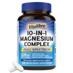 Vitalibre 10 in 1 Magnesium Complex, 420mg Elemental Magnesium | Ultra Strength, Max Absorption | Chelated Magnesium Supplement for Sleep, Nerves & Heart Health | Non-GMO, 120 Vegan Capsules