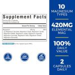Vitalibre 10 in 1 Magnesium Complex, 420mg Elemental Magnesium | Ultra Strength, Max Absorption | Chelated Magnesium Supplement for Sleep, Nerves & Heart Health | Non-GMO, 120 Vegan Capsules