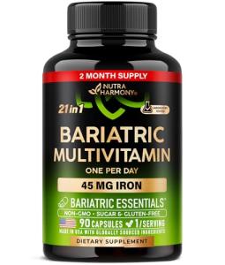 Bariatric Multivitamin - 45 mg Iron Supplements - Made in USA - for Women & Men - All-in-One, 21 Essential Vitamins - Gastric Sleeve Support - Free of Sugar, Gluten & Soy - 90 Capsules, Once Daily