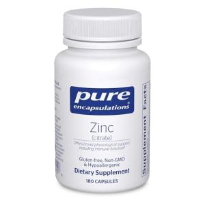 Pure Encapsulations Zinc (Citrate) - for Immune System, Tissue Development & Metabolism* - Mineral Supplement with Enzymes - Highly Absorbable Zinc - Vegan & Non-GMO - 180 Capsules