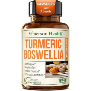 Turmeric Curcumin Supplement with Boswellia Serrata, Ginger Root, Organic Turmeric Powder & Black Pepper - 95% Curcuminoids Turmeric Supplement with Boswellia Extract - 60 Gluten Free Tumeric Capsules