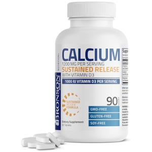 Bronson Calcium 1200 MG Per Serving Sustained Release with Vitamin D3 1000 IU Vitamin D3 Per Serving Non-GMO, 90 Tablets