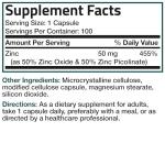 Bronson Zinc 50mg Immune Support Supplement, 100 Veg Capsules