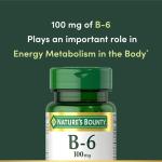 Nature's Bounty Vitamin B6 100mg Tablets - Supports Energy Metabolism & Nervous System Health, 100 Ct