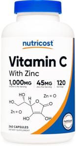 Nutricost Vitamin C with Zinc Capsules, 120 Servings - 1000mg, 45mg Zinc, Non-GMO, Gluten Free Vitamin C Supplement