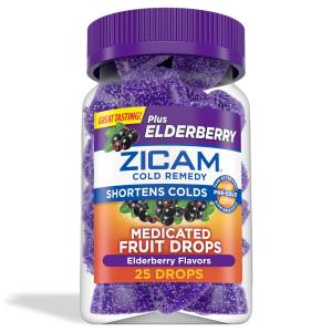 Zicam Cold Remedy Zinc Medicated Fruit Drops, Elderberry, Homeopathic, Cold Shortening Medicine, Shortens Cold Duration, 25 Count
