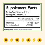 Doctor's Recipes Vitamin D3 5000IU, 120 Veggie Softgels