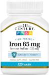 21st Century Iron 65 mg Ferrous Sulfate 325 mg Tablets, 120 Count
