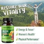 NATURELO Vegan Iron Supplement with Vitamin C and Organic Whole Foods - Gentle Iron Pills for Women & Men with Iron Deficiency Including Pregnancy, Anemia and Vegan Diets - 90 Mini Capsules