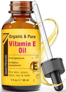 Seven Minerals New Ultra Pure Vitamin E Oil - 75,000 IU Full-Spectrum D-Alpha Tocopherol, 1 Fl Oz - 100% Organic Vitamin E Oil for Skin, Face, Hair, and Scars - Naturally Occurring = Not Synthetic