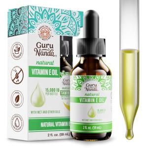 GuruNanda Vitamin E Oil, 2 Fl Oz Pure & Natural, 15,000 IU per Bottle, for Skin, Hair, Face, Nails & Scars, With Coconut Oil to Help Nourish & Moisture, Non-GMO & Vegan