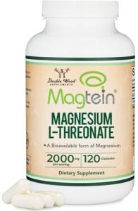 Magnesium L Threonate, Magtein™, Sleep and Cognitive Support – High Absorption – Most Bioavailable Form of Magnesium – 2,000 mg – 120 Capsules