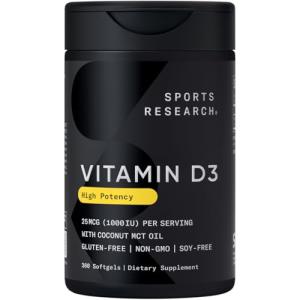 Vitamin D3 1000 IU with Coconut MCT Oil 360 Softgels