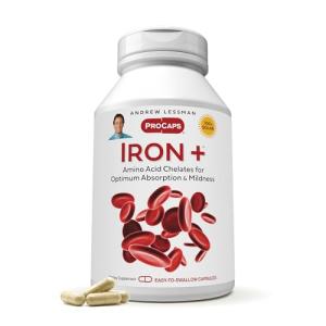 ANDREW LESSMAN Iron Plus 90 Capsules - 18mg Iron, 100% Pure Amino Acid Chelated Iron (Glycinate, Aspartate), Plus Vitamin C for Increased Absorption, Small, Easy to Swallow Capsules, No Additives