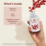 ANDREW LESSMAN Iron Plus 90 Capsules - 18mg Iron, 100% Pure Amino Acid Chelated Iron (Glycinate, Aspartate), Plus Vitamin C for Increased Absorption, Small, Easy to Swallow Capsules, No Additives