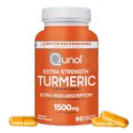 Qunol Turmeric Curcumin Capsules, 1500mg Extra Strength Supplement, Patented Hydro-Soluble Technology, Alternative to Turmeric Curcumin with Black Pepper, 90 Veggie Capsules
