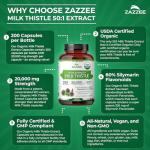 Organic Milk Thistle Extract, 20,000 mg, 200 Capsules