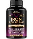 Iron Supplement for Women - Iron 65mg (Ferrous Sulfate 325mg) - Stomach Friendly | Slow Release Iron | High Absorption - Vitamins C, D3, B6, B12 & Folate - Iron Level & Energy Support - 60 Capsules