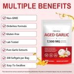 NVAJKIFE Aged Garlic Extract Softgels 7500mg Equivalent per Serving Odorless Garlic Supplement for Heart & Immune Support 300 Count, 5 Month Supply