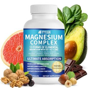 VYXION Magnesium Complex 900mg per Serving – High Absorption Magnesium Glycinate with Vitamin D3 K2 Zinc & B Vitamins – Sleep, Calm, Muscle & Nerve Support – 90 Capsules