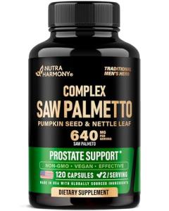 Saw Palmetto for Men 640mg - Pumpkin Seed | Nettle | Zinc & Pygeum - Prostate Health & Urinary Supplement - DHT Blocking & Hair Support - 45% Fatty Acids, Clinical Strength - Made in USA, 120 Capsules