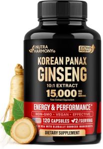 Panax Ginseng 15,000 mg - Red Korean Ginseng Supplement for Men - Extra Strength 10:1 Extract - Energy, Focus, Productivity & Performance - Natural & Vegan - Made in USA - 120 Capsules, 2 Month Supply